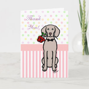 Carte De Remerciements Weimaraner et Rose