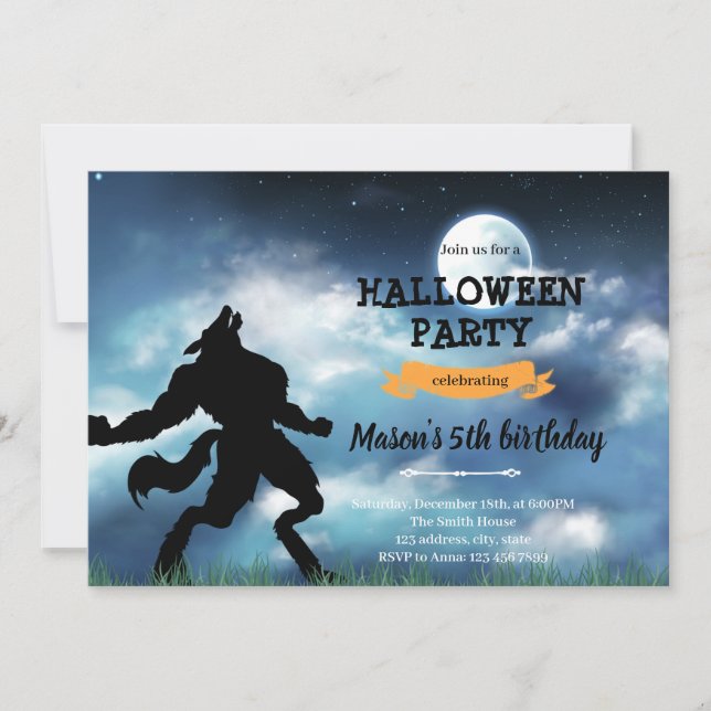 Carte De Remerciements Werewolf à l'invitation d'anniversaire d'halloween (Devant)