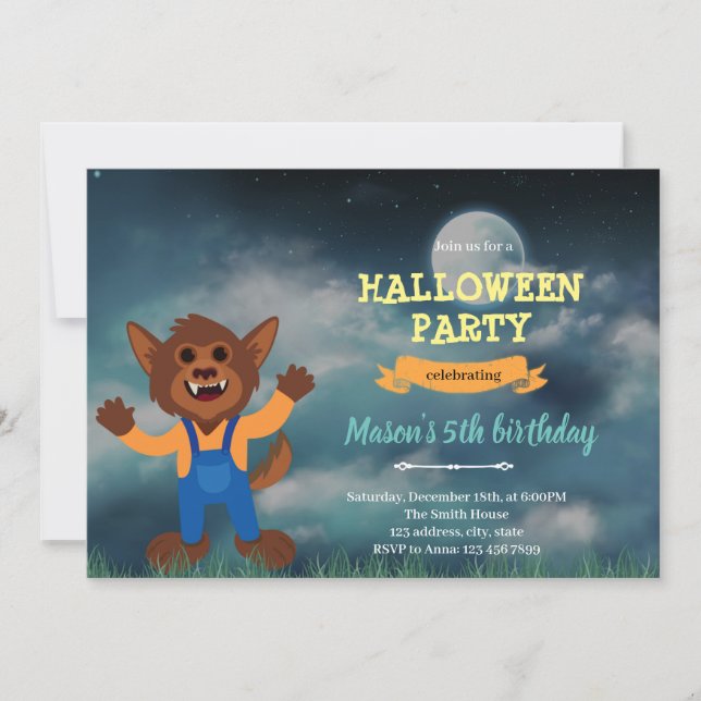 Carte De Remerciements Werewolf à l'invitation d'anniversaire d'halloween (Devant)