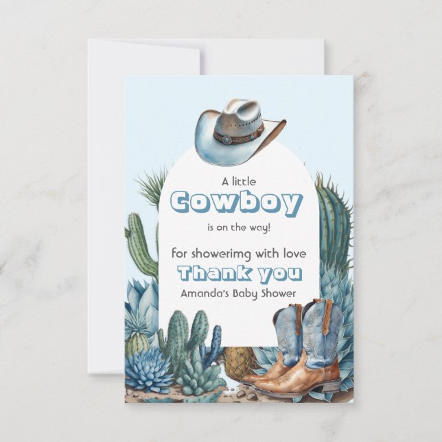 Carte De Remerciements Western Blue Little Cowboy Rodeo Boy Baby shower (Devant)