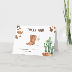 Carte De Remerciements Western Boots & Bubbly Fête de douche de mariage 