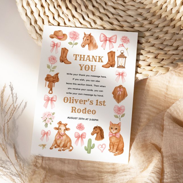 Carte De Remerciements Western Coquette Cowgirl 1st Birthday Cute Pink (Western Coquette Cowgirl 1st Birthday Cute Pink Thank You Card)