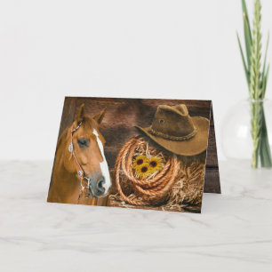 Carte De Remerciements Western Horse Cowboy Casquette Lasso Sunflowers