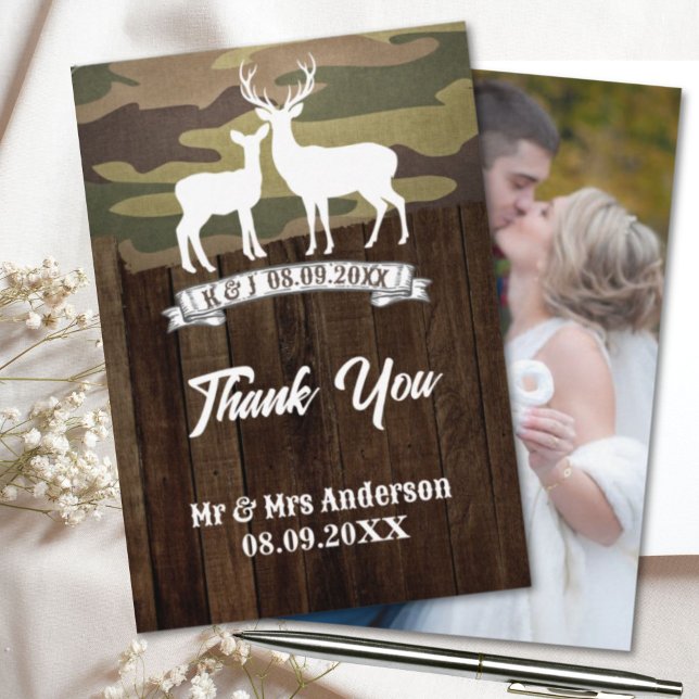 Carte De Remerciements Western La chasse est au-dessus de la photo Mariag (Western The Hunt Is Over Wedding Photo Thank You Card)