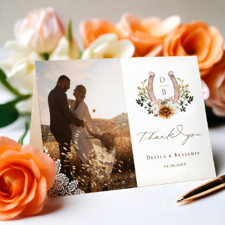 Carte De Remerciements Western Lace Horseshoe Coeur Script Mariage Photo