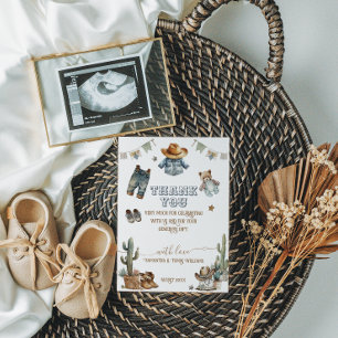 Carte De Remerciements Western Rustic Boho Little Cowboy Baby shower