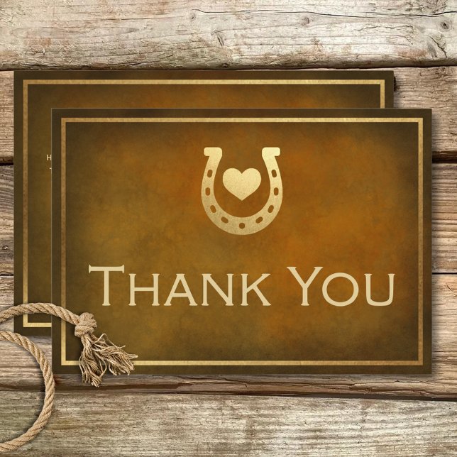 Carte De Remerciements Western Rustic Horseshoe Brown & Gold Mariage (Western Rustic Horseshoe Brown & Gold Wedding Thank You Card)