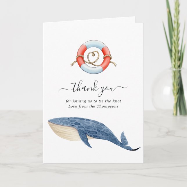 Carte De Remerciements Whale Nautical Wedding Photo (Devant)
