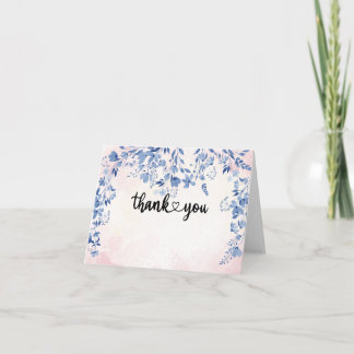 Carte De Remerciements Whimsical Blue Watercolor Floral Thank You Folded