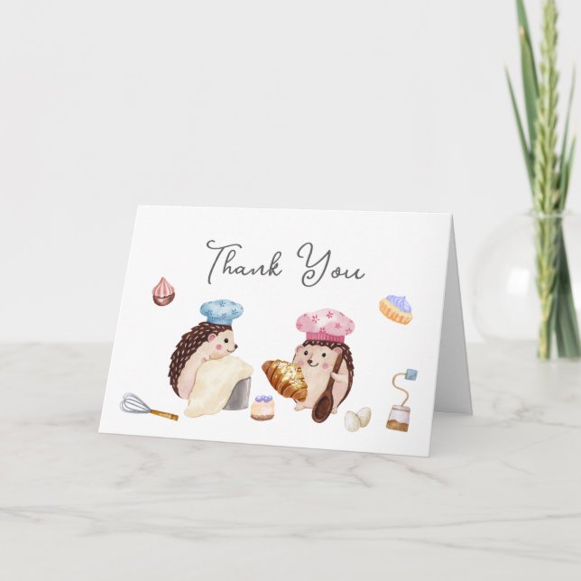 Carte De Remerciements Whimsical Cute Hedgehog Chef Baker Baby Shower  (Devant)