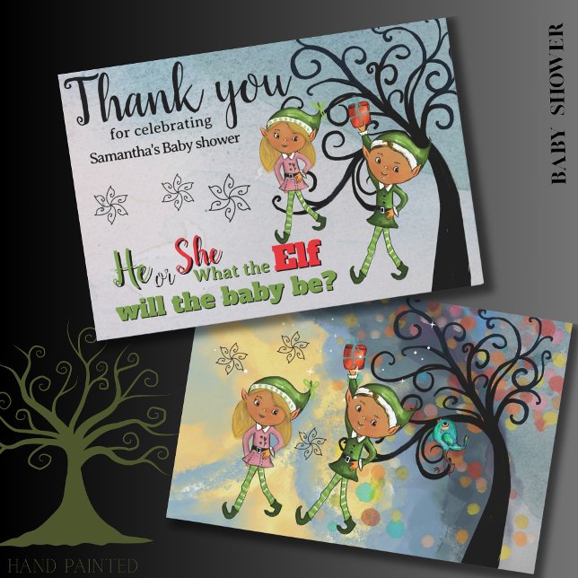 Carte De Remerciements Whimsical Elf Gender Reveal Baby Shower Custom (Whimsical Elf Gender Reveal Baby Shower Custom Thank You Card)