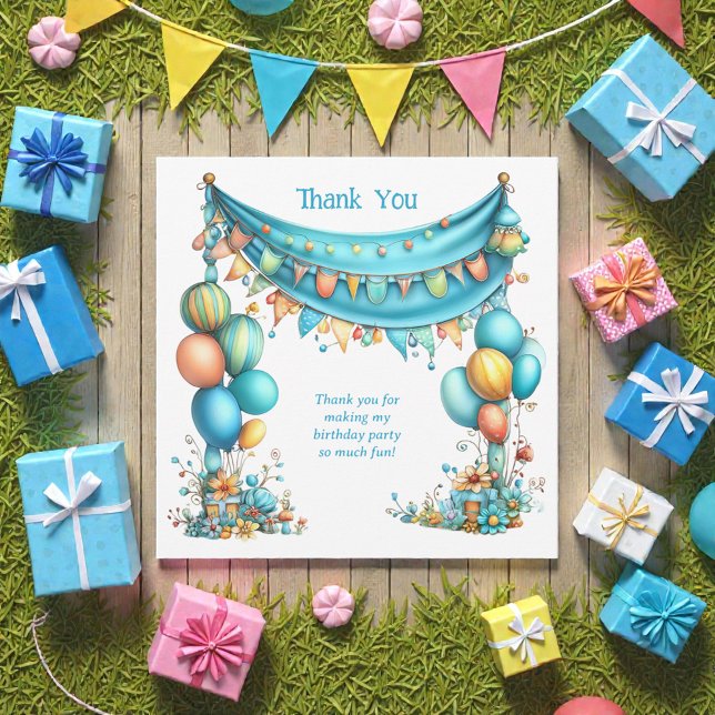 Carte De Remerciements Whimsical Fun Teal Birthday  (Créateur téléchargé)