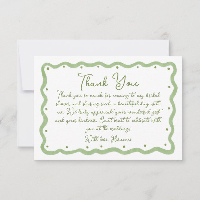 Carte De Remerciements Whimsical Green Wavy Hand Painted Bridal Shower (Devant)