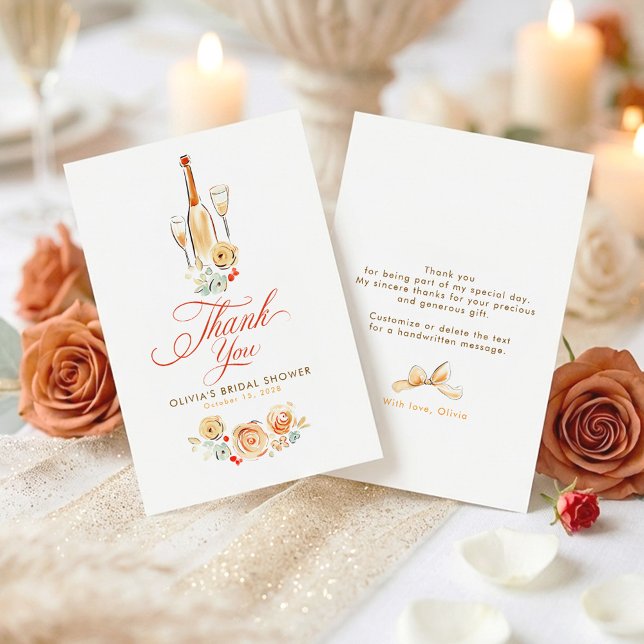 Carte De Remerciements Whimsical Hand Drawn Earthy Small Thank You  (Terracotta Whimsical Champagne Bottle and Bow Thank You Cards)