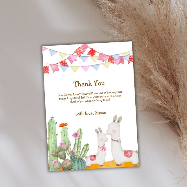 Carte De Remerciements Whimsical Llama Desert Cactus Fiesta Baby shower (Whimsical Llama Desert Cactus Fiesta Baby Shower Thank You Card)