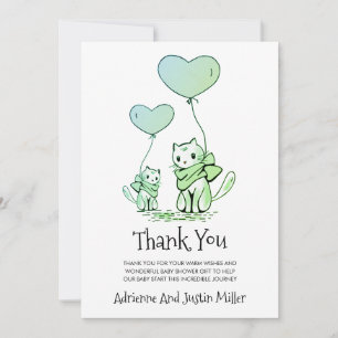 Carte De Remerciements Whimsical Maman Chat Kitten Baby shower Aquarelle