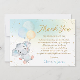 Carte De Remerciements Whimsical mignon éléphant ballons Baby shower garç