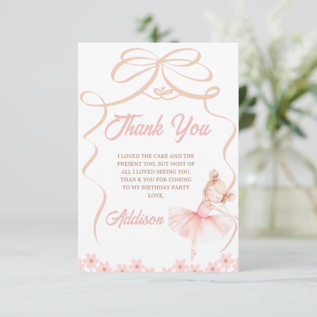 Carte De Remerciements Whimsical Pink Ballerina Two Tu 2e anniversaire (Debout devant)