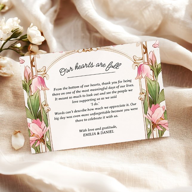Carte De Remerciements Whimsical Pink Floral Art Nouveau Wedding   (Créateur téléchargé)