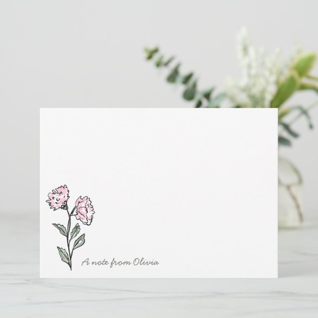 Carte De Remerciements Whimsical Pink Floral Personalized Stationery (Debout devant)
