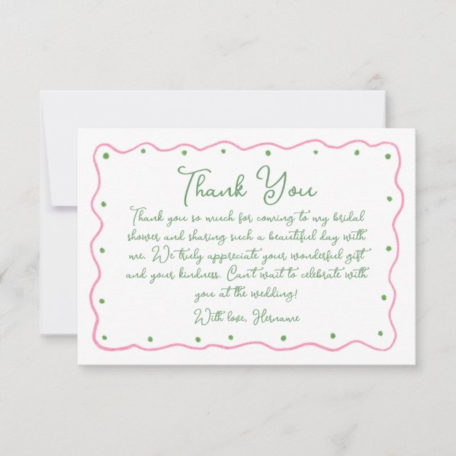 Carte De Remerciements Whimsical Pink Green Hand Painted Bridal Shower (Devant)