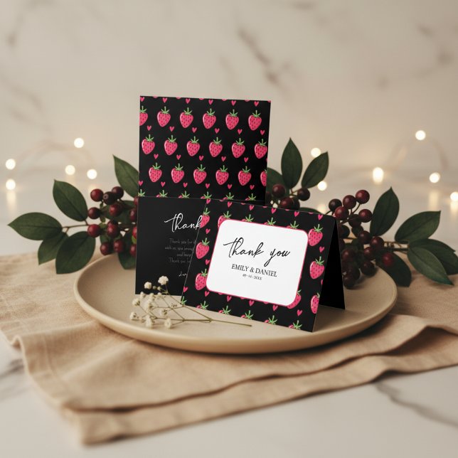 Carte De Remerciements Whimsical Pink Strawberry wedding Thank You Card (Créateur téléchargé)