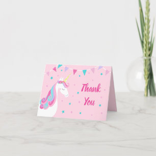 Carte De Remerciements Whimsical Rainbow Unicorn Pink Birthday