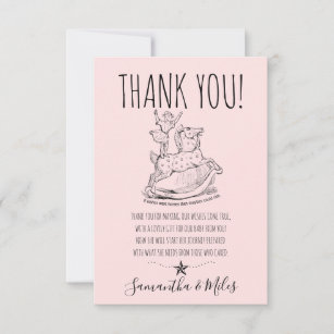 Carte De Remerciements Whimsical rose bébé fille Baby shower Rocking Hors