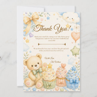 Carte De Remerciements Whimsical Teddy Bear Baby Shower Thank You