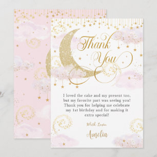 Carte De Remerciements Whimsical Twinkle petit Baby shower rose étoile