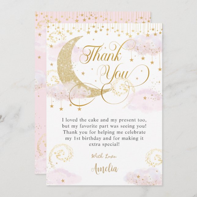 Carte De Remerciements Whimsical Twinkle petit Baby shower rose étoile (Devant / Derrière)
