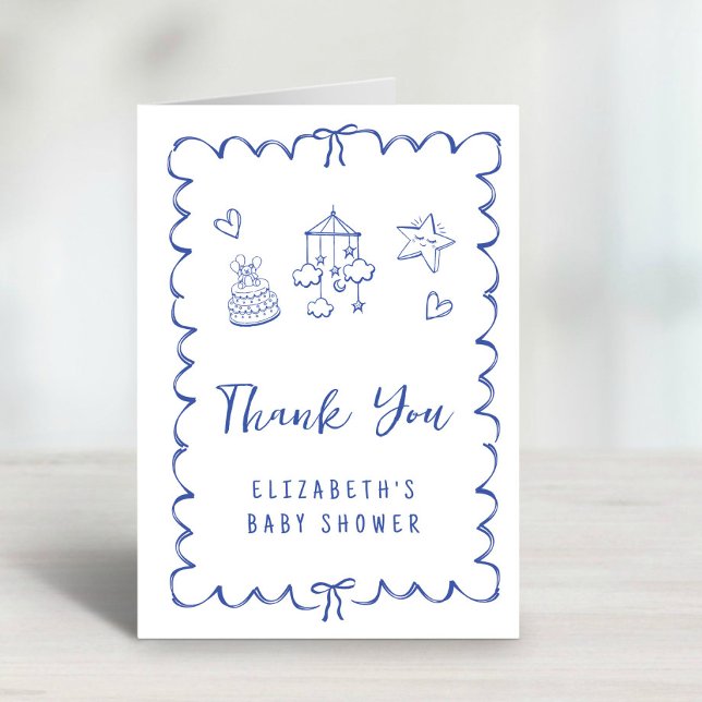 Carte De Remerciements Whimsical Wavy Frame Baby Boy Douche (Créateur téléchargé)