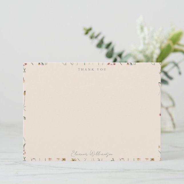 Carte De Remerciements Whimsical Wildflower Floral Boho Baby Shower Name (Debout devant)