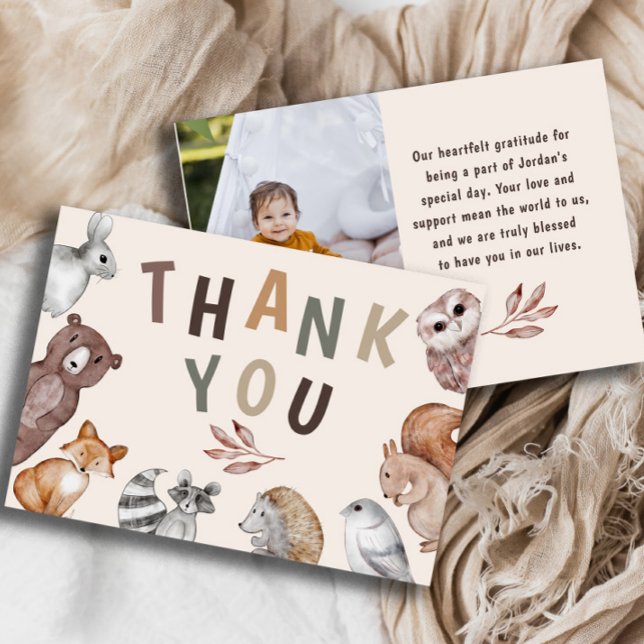 Carte De Remerciements Whimsical Woodland Animaux Anniversaire Thankyou (Créateur téléchargé)
