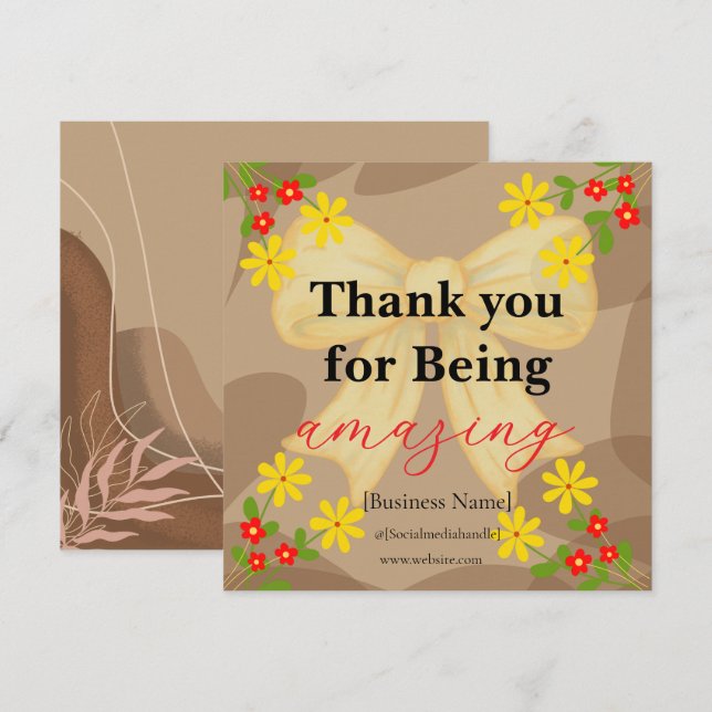 Carte De Remerciements Whimsical Yellow Bow & Red Floral Thank You Card (Devant / Derrière)