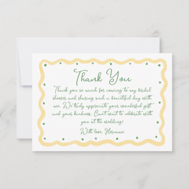 Carte De Remerciements Whimsical Yellow Green Hand Painted Bridal Shower (Devant)