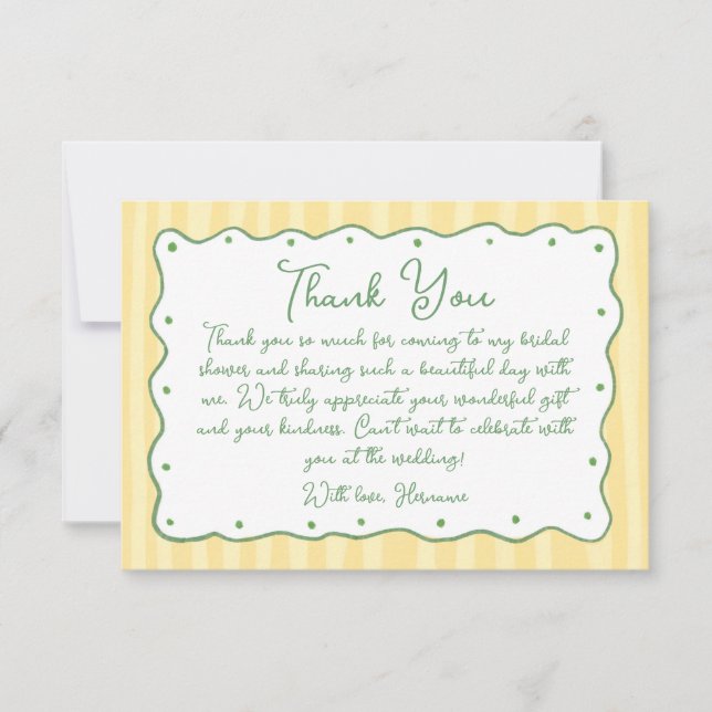 Carte De Remerciements Whimsical Yellow Green Hand Painted Bridal Shower (Devant)