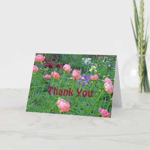CARTE DE REMERCIEMENTS WHITE BENCH IN PEONY GARDEN/"THANK YOU"