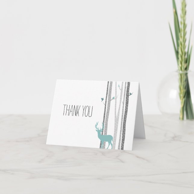 Carte De Remerciements White Birch Trees with Deer and Birds Thank you (Devant)