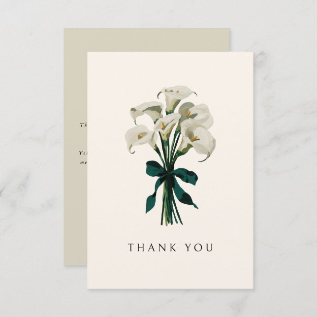 Carte De Remerciements White Calla Lily Élégante Fête des mariées de mari (Devant / Derrière)