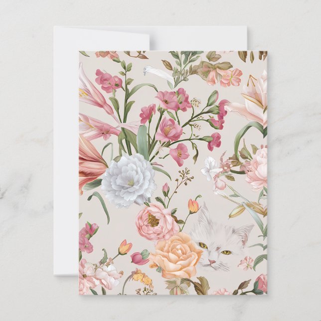 Carte De Remerciements White Cats Pink Roses Floral Flat Thank You Card (Devant)