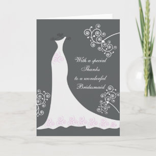 Carte De Remerciements White Dress, swirls on Black Wedding Thank You