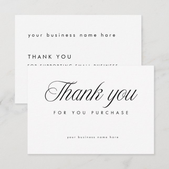 Carte De Remerciements White Elegant Thank You Card Small Business  (Devant / Derrière)