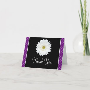 Carte De Remerciements White Gerbera Daisy Purple Polka