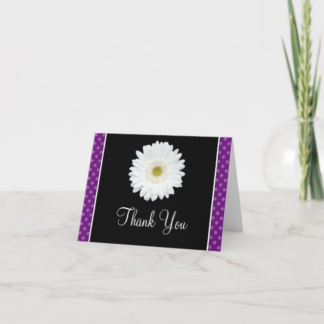 Carte De Remerciements White Gerbera Daisy Purple Polka (Devant)