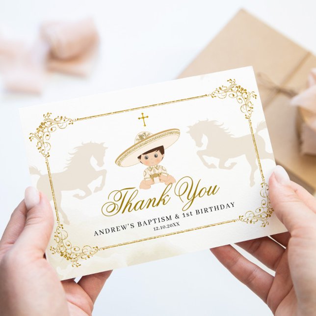 Carte De Remerciements White Gold Mexicain garçon premier anniversaire (Créateur téléchargé)