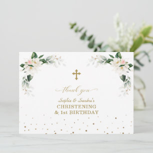 Carte De Remerciements White Magnolia Twins 1er Anniversaire