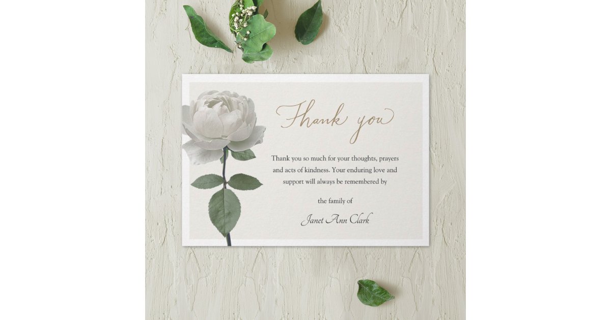 Carte De Remerciements White Rose Funeral & Sympathy Thank You Note ...