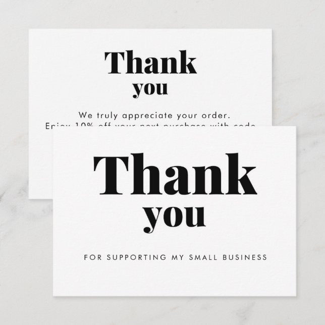 Carte De Remerciements White Thank You Card Discount Code Logo (Devant / Derrière)