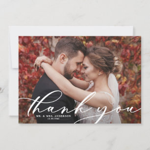 Carte De Remerciements White Whimsical Script superposer photo Mariage